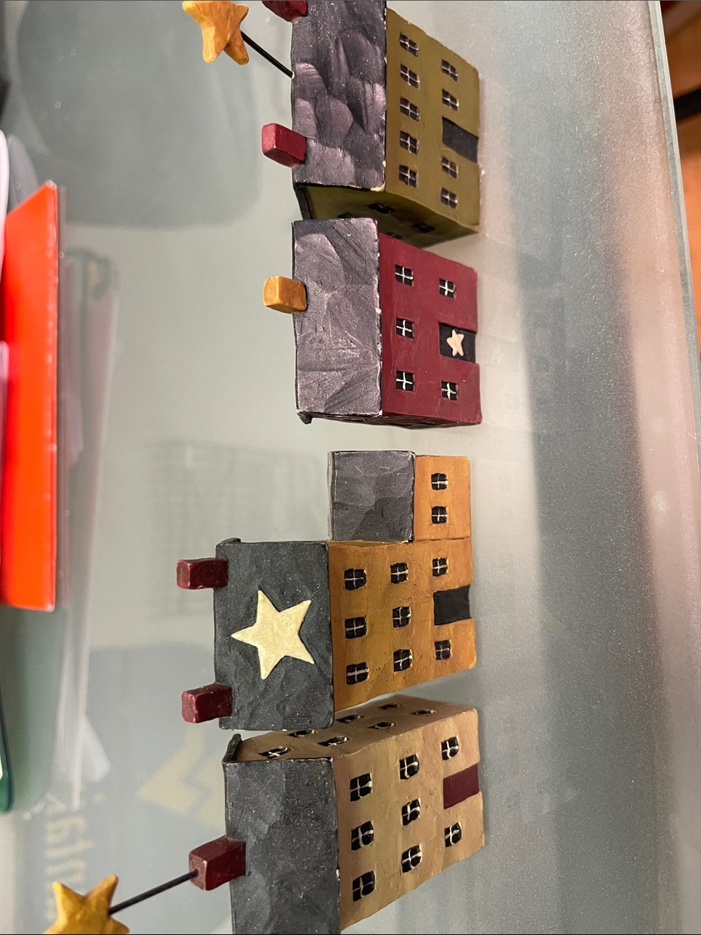 New from gift shop Wooden Folk Art Village Houses - Multi Color